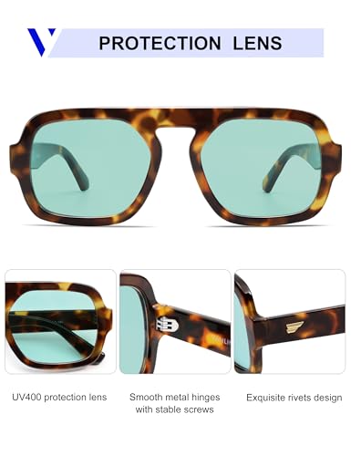 VANLINKER Oversized Retro Square Aviator Sunglasses for Women Men 70s Vintage Style Trendy Big Flat Top Sun Glasses VL98264