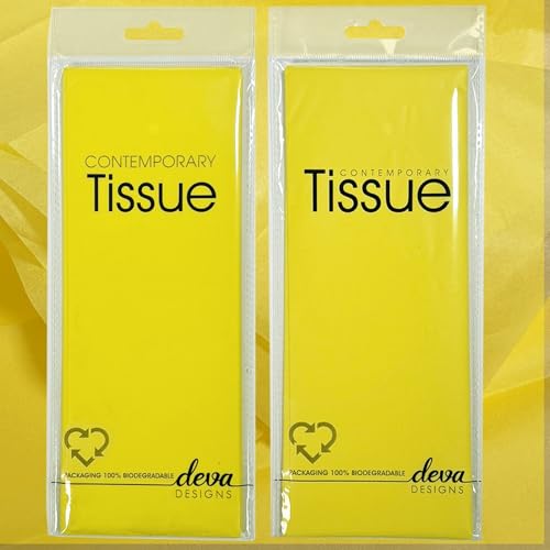 Yellow Tissue | 8 Sheets of Tissue Paper | 2 Packs Each with 4 Sheets Premium Quality Tissue | Biodegradable Packaging | Each Sheet 50x70cm Ideal for Gift Wrapping and Crafting