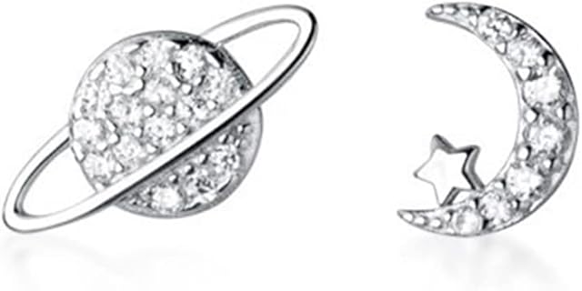 20g CZ Asymmetric Star Moon Planet Small Cartilage Stud Earrings for Women Teen Girls Sterling Silver White Gold Plated Hypoallergenic Piercing Post Jewelry Gifts Birthday Bff Daughter Sister Xmas