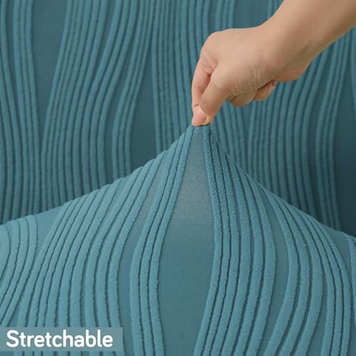 Image of HOKIPO Knitting Jacquard Fully Covered Stretchable Sofa Cover 3 Seater and 2 Seater, Sea Blue (AR-5308-BL + AR-5309-BL)