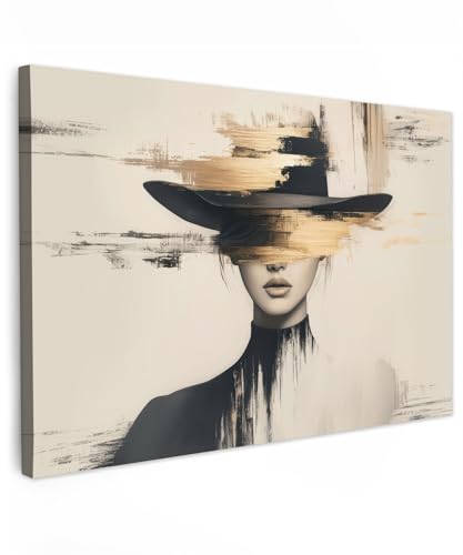 MuchoWow© Bild auf Leinwand Groß 120x80 cm XXL Schlafzimmer Bilder Badezimmer Wand Deko Wohnzimmer Modern Wanddeko Bilderwand Geschenk Frau - Hut - Farbe