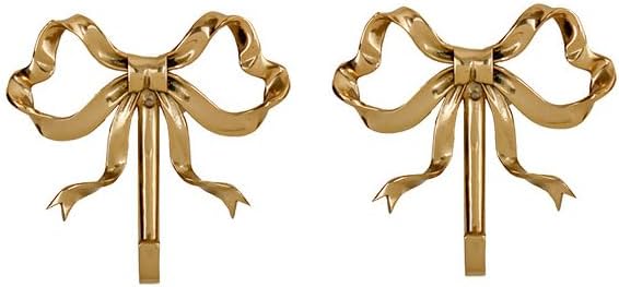 Bow Wall Hooks Brass (2 Pcs) Christmas Wall Decor Gold Hooks Door Hanger Towel Multi-Purpose Hooks for Hanging for Bathroom Living Room Kitchen Decor Christmas Birthday Gift (S)