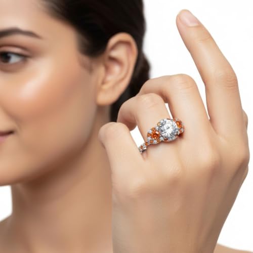 Image of 55Carat Choose Your Gemstone Delicate 3 Stone Halo Diamond CZ Ring Sterling Silver Round Shape Halo Engagement Rings Everyday Jewelry Wedding Jewelry Handmade Gifts for Wife US Size 4 to 12