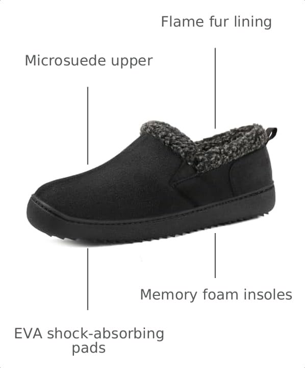 Image of Zizor Men's Warm Slippers Suede Memory Foam Loafer House Shoes