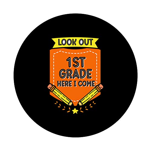 Look Out 1St Grade Here I Come School Grader First Pupil PopSockets Swappable PopGrip, Black - Image 3