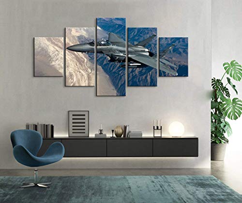 5 Piece Airplane Decor F-15E Airplane Pictures Wall Art Airplane Wall Decor Airplane Canvas Wall Art Aviation Poster Airplane Wall Art Military Wall Decor for Boys Room Decor (60''W x 32''H)