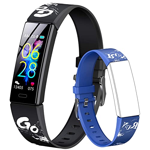 GOGUM Slim Fitness Tracker with Replacement Band for Kids Girls Boys Teens Age 5-16,Heart Rate Monitor，Activity Tracker,Alarm Clock,Pedometer,Sleep Monitor,Step Tracker Counter Watch
