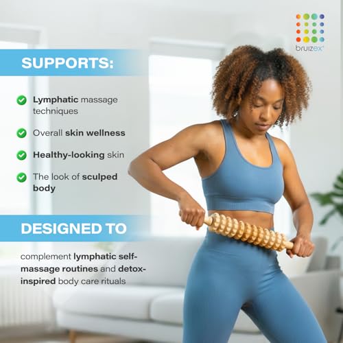 Image of Bruizex Wood Therapy Massage Tool, Lymphatic Drainage Massage Roller Stick - Leg, Back & Thigh Muscle Roller for Post Liposuction & Fibrosis Treatment, 360 Lipo, Tummy Tuck & BBL, Lipo Foam