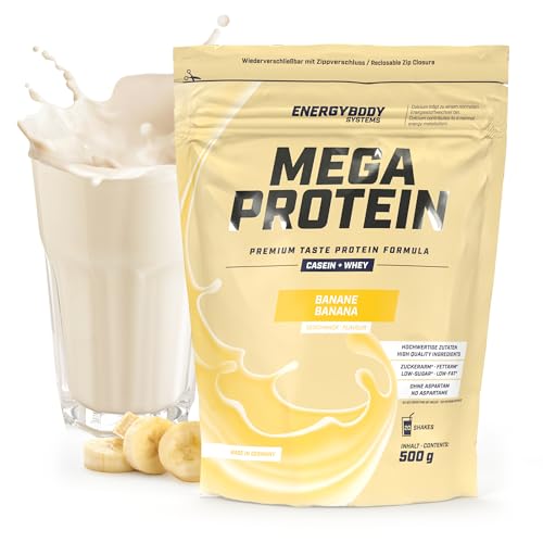 Energybody Mega Protein 'Banane' 500 g/Mehrkomponenten Protein Pulver mit Casein Whey Mix als Eiweiss Protein Pulver/Eiweiß Shake ohne Aspartam/Eiweißpulver / 20 Portionen