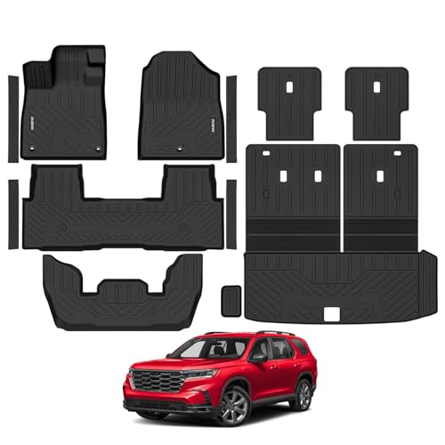 Naibeve Floor Mats for 2023 2024 2025 2026 Honda Pilot for Honda Pilot Cargo Mat Trunk Mat with Backrest Mats & Second Row Backrest Mats & Door Sill Guards Protector Accessories