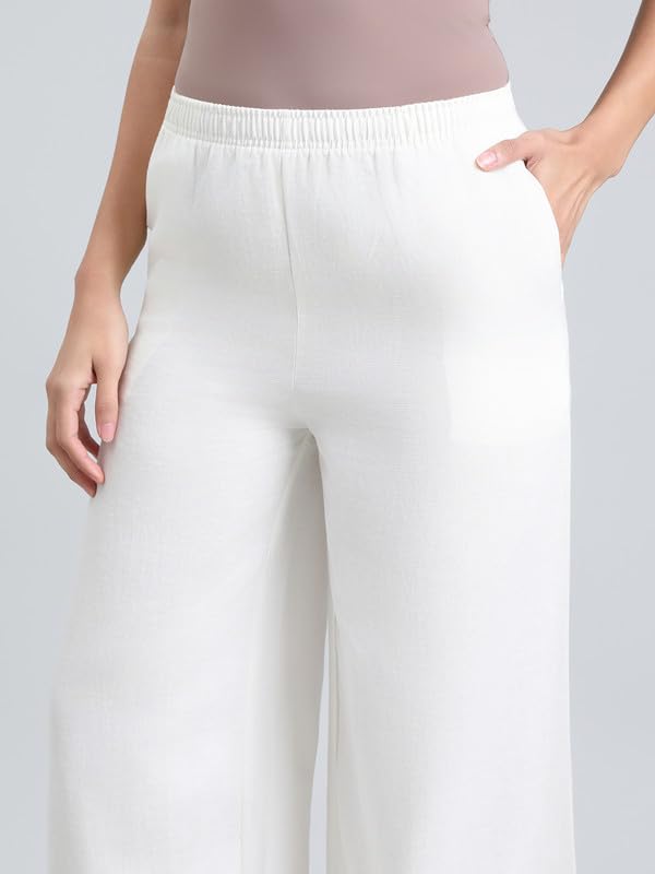 Image of GO COLORS Soft Linen Wide Pant Full Length for Women| Breathable, Mid Rise