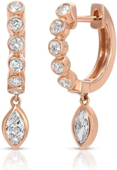 VANDANA GEMS & JEWELRY 1.00Ct Round Cut Diamond Women's Trendy Drop and Dangle Clip On Earrings 14k Rose Gold Finish