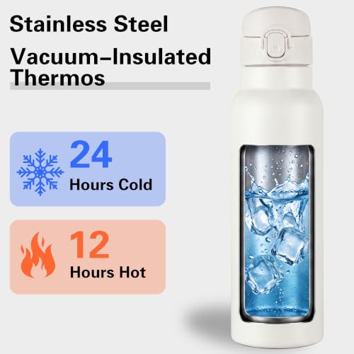 Image of GOPPUS 25 oz Insulated Water Bottle with Direct-Drink Lid,Keep Cold 24H,Leak-Proof Stainless Steel Bottle Ideal for the Gym,Travel,and Outdoor Use,Suitable for Teens and Adults（White）