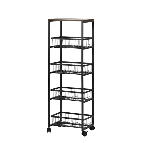 EGGREE Carro de Cocina de 5 Niveles con Ruedas, Estante Estrecho para nichos, Almacenamiento de Verduras y Frutas. Conveniente para Baño, Sala de Estar, Oficina, Fácil de Instalar, Negro
