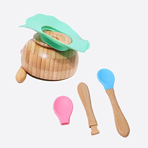 Conjunto Placa SucçãO Bambu, Garfo E Colher De Tigela De Bebê De Bambu, Pontas Garfo De Colher De Si