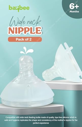 Image of Baybee Wide Neck Baby Bottle Silicone Nipple Natural Flow Rate Feeding Teat /Nipple for Infant, Toddlers, New Born Baby Feeding Bottle Nipple Anti Colic BPA Free Slow Flow 0M+ (Large)