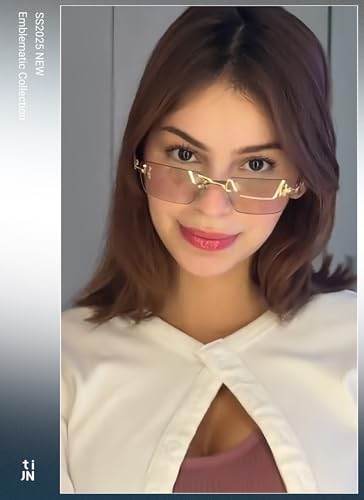 TIJN Rimless Sunglasses Square Blue Light Blocking Glasses Retro Tinted Lens UV400 Protection for Women Men Fashion Shades3