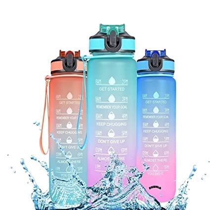 YOGRINK® Motivational Silicone Water Bottle With Time Marker, Leak-Proof Durable BPA-Free Non-Toxic 1 Litre Water Bottle Ideal for Office, Gym and School - Color May Vary (Pack of 1)