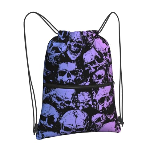 Image of Gothic Skull Drawstring Bag, Halloween Goth Gradient Skeleton Drawstring Backpack, Light Large Capacity Durable Sackpack String Bag, Waterproof Cinch Sackpack for Sport Gym Beach Shopping Yoga