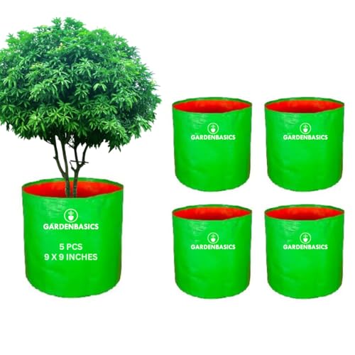 Image of Grow Bags - 260 GSM | Heavy Duty | UV Protected | HDPE Plant Pots for Home Garden | Reusable Plants Growing Bags for Terrace Gardening for Vegetables (5 Pcs, 9 X 9 Inches)