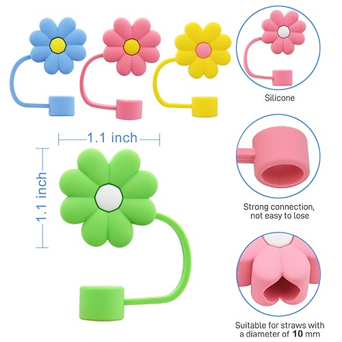 Image of Straw Cover Cap for Stanley Cup,Silicone Straw Topper,10mm 0.4in Dust-Proof Reusable Straw Tips Lids,Straw Tip Covers for Stanley Cups Accessories (8pcs flower)