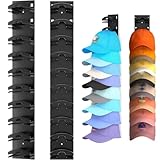 YVYAVGE 2 PCS Wall Mounted Hat Organizer - Strong Adhesive Multilayer Baseball Cap Rack Holds 20 Hats, Space-Saving Storage for Closet Door & Bedroom (Black)