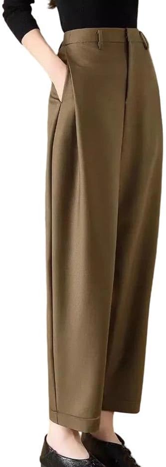 Women's Solid High Waist Loose Pants Button Folds Fashion Casual Daily All-Match Trousers