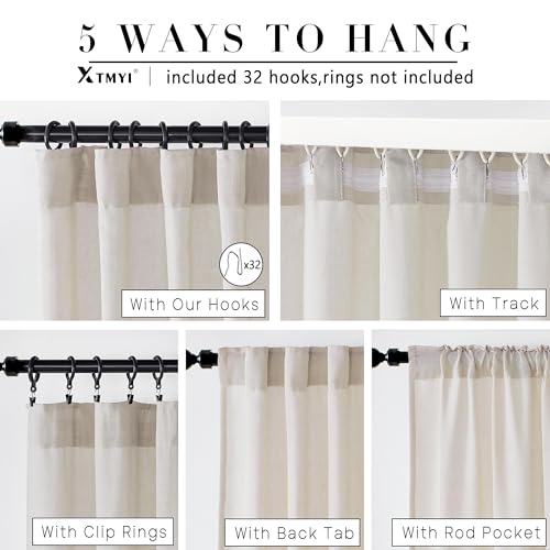 Image of XTMYI 100 Inch Linen Curtains, Lightweight Semi Sheer Light Filtering Drapes, Back Tab Window Drapery for Living Room Bedroom 2 Panel Set, Oatmeal Beige, 50 inch W x 100 inch L