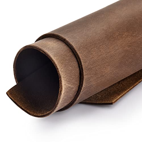 Genuine Leather Tooling Sheets 1.8-2.0MM Thick Genuine Top Full Grain Oil Tan Crazy Horse Cowhide Leather Sheets for Crafts Tooling Sewing Wallet Earring Hobby (Cherokee Brown, 8"x12")