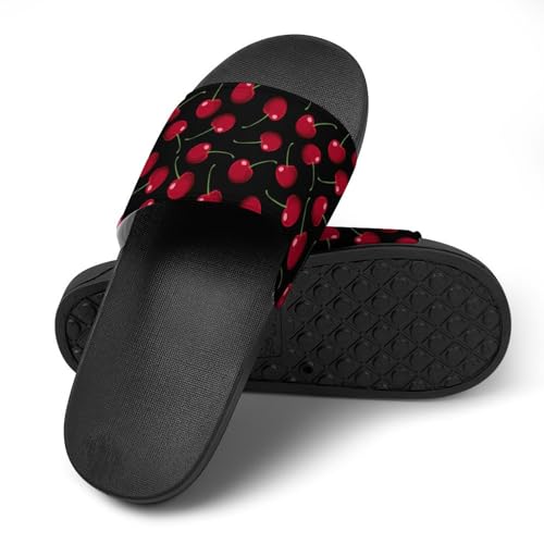 Red Cherries Black Womens Slide Sandals Non Slip Summer House Slippers for Girls Slip-on Flip Flops4