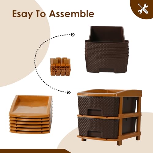 Image of Kuber Industries 2-Layer & 19 Ltr Plastic Drawer Storage Organiser | Modular Kitchen & Toy Organizer For Kids Room | Chocolate Brown