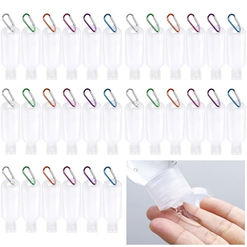 30 Pcs Hand Sanitizer Keychain,1.7oz Refillable Travel Refillable Travel Bottles Containers,Portable Liquid Squeeze Containers for Toiletries(Bottle + Lid + Hook)