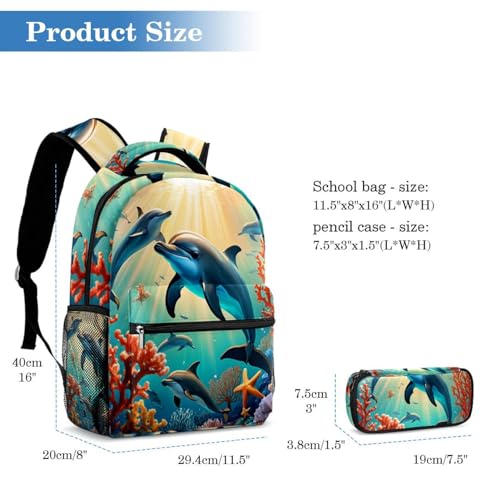Sac à dos dauphin mignon multicolore avec sa trousse assortie - 2