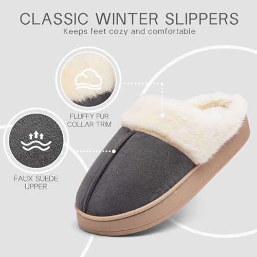 Women's Fuzzy House Slippers Memory Foam Slippers for Women Indoor and Outdoor Durable Anti-Skid Rubber Sole ladies Winter Comfy Faux Fur Bedroom Shoes3