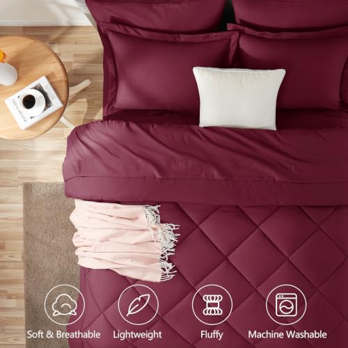 Image of CozyLux Full Size Comforter Sets Burgundy - 7 Pieces Bed in a Bag Full, Luxury Soft Bed Set for All Seasons, Bedding Set with Down Alternative Comforter, Sheets, Pillowcases & Shams, Red