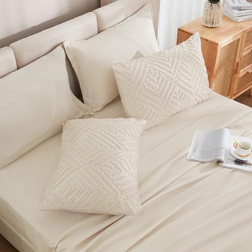 Image of Andency Oversized King Size Comforter Set with Sheets Beige - 7 Pieces Bed in a Bag Oversized King Boho Tufted Lightweight Bedding Sets with Comforter, Sheets, Pillowcases & Shams