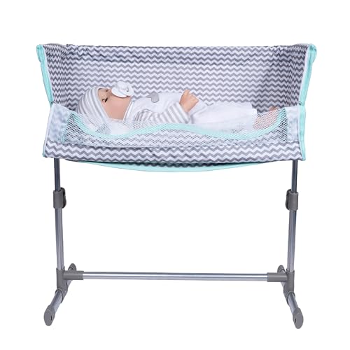 Adora Lightweight Baby Doll Bed Fits Dolls Up to 16 Inches with Drop Down Side Removable Pad Trendy Teal and Grey Design | Zig Zag Doll Bassinet