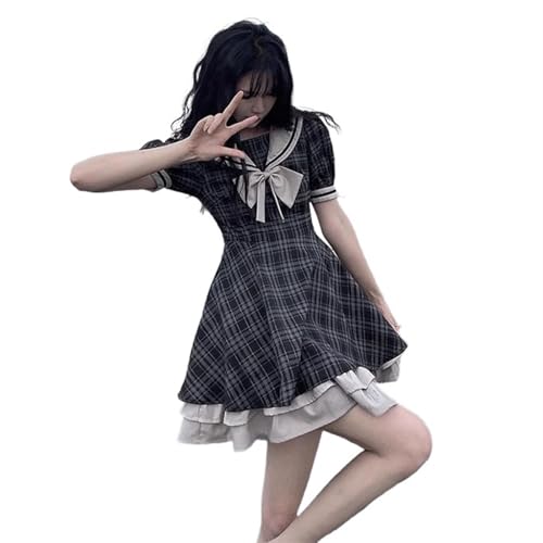Esdlajks Vestido gótico de Lolita Linda lolita vestido falda verano vestido de verano japonés suave niña linda muñeca collar arco delgado cintura plancha vestido de encaje princesa kawaii lolita vesti
