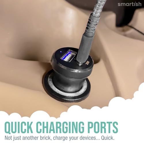 Image of Smartish 2 Port USB Car Charger - Volt 45 Maximum Speed 4.8 Amp Quick Charger Compatible with iPhone Android and All USB Devices (Silk) - Black