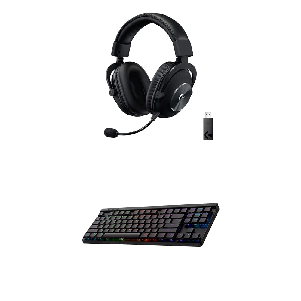 Logitech G PRO X Wireless Lightspeed Gaming Headset with Blue VO!CE Mic Filter Tech, 50 mm PRO-G Drivers, and DTS Headphone:X 2.0 Surround Sound, 20+ Hour Battery Life - Black: Classic Headset + TKL Keyboard Wireless