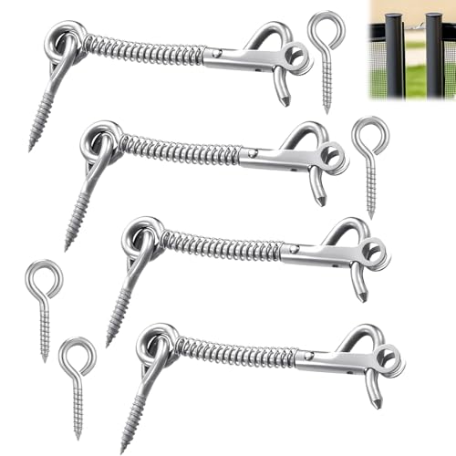 Lot de 4 crochets tempête avec œillet - En acier inoxydable - Avec vis - Pour porte, fenêtre, portail de jardin, jardin, fenêtre, abri de jardin