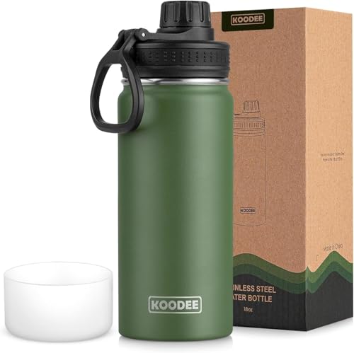 Image of koodee Insulated Water Bottle, 18 oz Stainless Steel Double Wall Vacuum Wide Mouth Sport Bottle with Leakproof Spout Lid (Grass Green)
