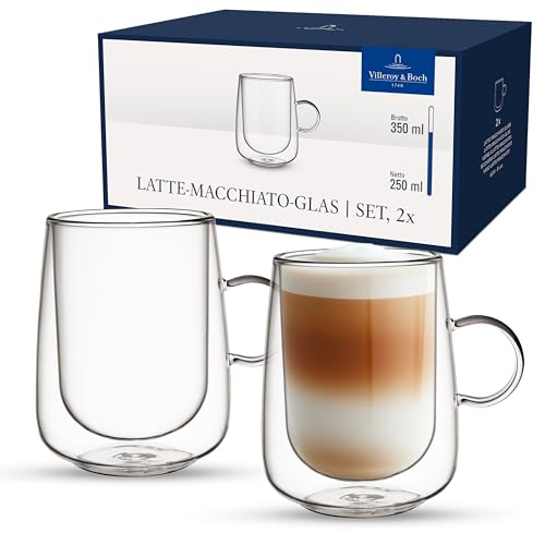 Villeroy & Boch – Artesano Hot&Cold Beverages Latte-Macchiato-Glas, Gläser Set 2tlg., doppelwandige Gläser für Kalt- und Heißgetränke, 250 ml, Borosilikatglas, spülmaschinenfest, mikrowellensicher
