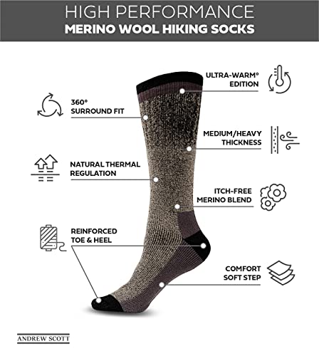 Andrew Scott 6 pares de meias masculinas de lã merino para caminhadas – pacotes múltiplos, Bege (6 p