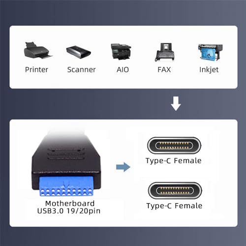 Image of cablecc 5Gbps 19 /20Pin USB3.0 Motherboard to Dual Ports USB-C Type-C Female PCI-E Back Panel Cable 50cm
