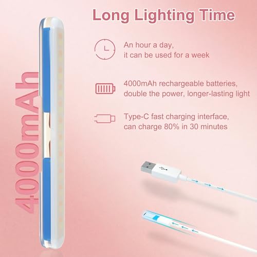 Image of Benreom 2 Pack Wireless Vanity Lights for Mirror, Rechargeable Battery Operated Makeup Light, Adjustable Light Bar, Magnetic Stick on LED Lighting Bathroom Decor Accessories, Pink