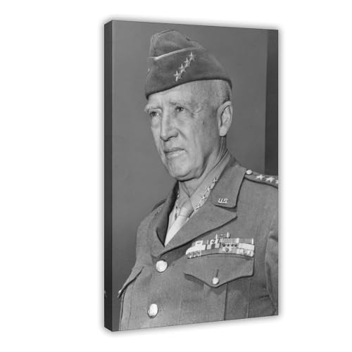 Impression sur toile George S Patton 30x45 cm avec cadre en bois pour décoration murale de bureau