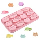 KAHZOR Moldes de Silicona para Repostería con Forma de Gato y Pez, Molde de Silicona para Chocolate, Galletas, Muffins, Bombones, Dulces, Gelatina y Más