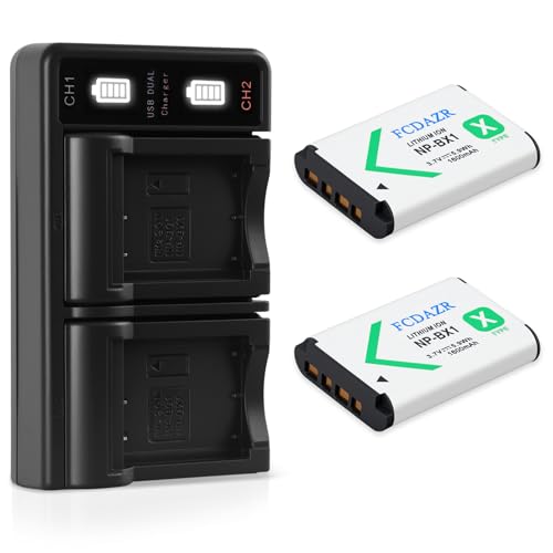 FCDAZR NP-BX1 Battery (2 Pack) and Dual USB Charger for Sony NP-BX1/M8 ZV-1 ZV-1F ZV-1 II Cyber-Shot DSC-HX80 HX90V HX95 HX99 HX350 RX1 RX1R II RX100 (II/III/IV/V/VA/VI/VII) AS300