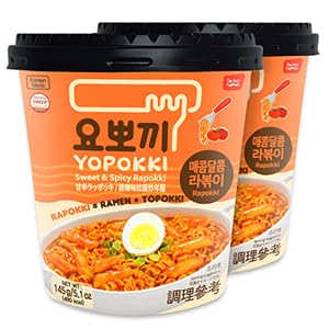 Yopokki Instant Rabokki Cup (Sweet Mild Spicy, 2 Cups) Korean Street food with sweet and moderately spicy sauce Ramen Noodle Topokki Rice Cake - Quick & Easy to Prepare